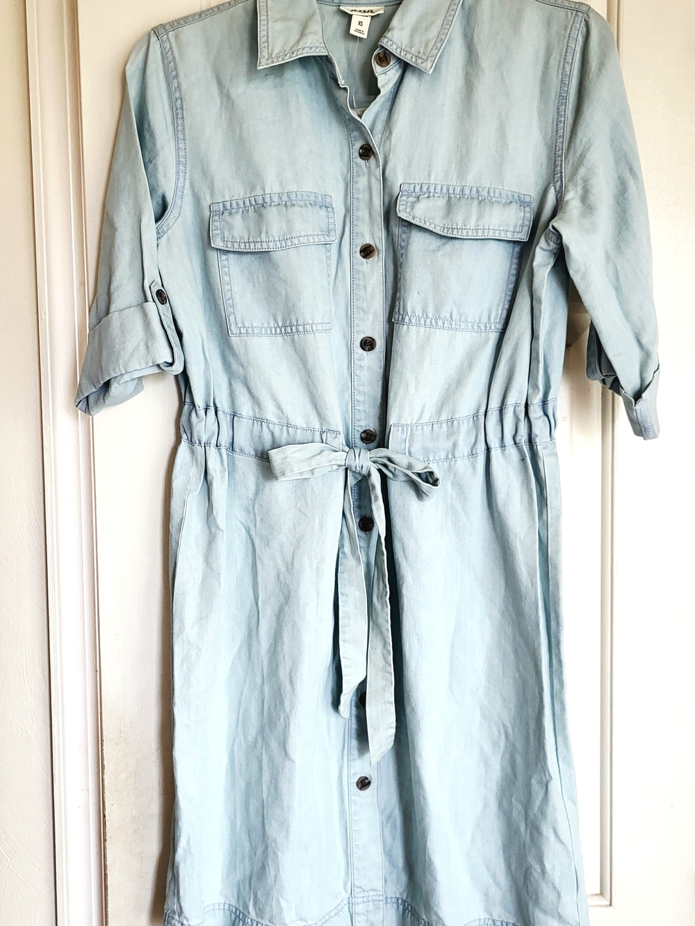 a.n.a Medium Wash Button Front Shirt Dress with Tie Waist